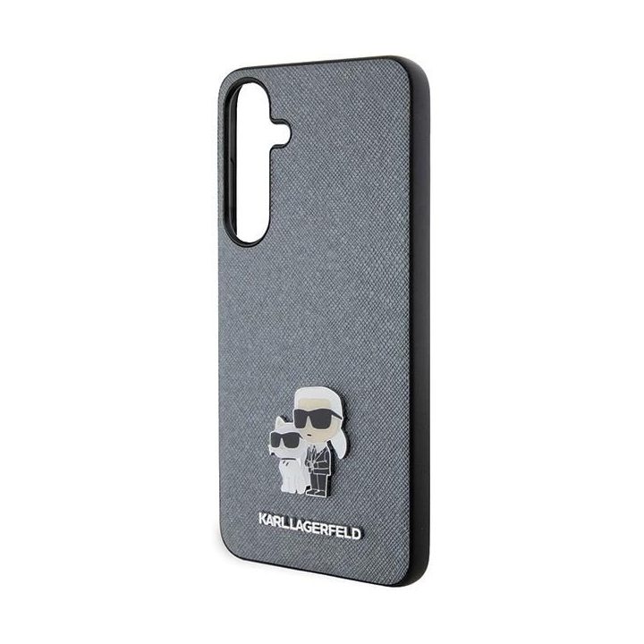 Karl Lagerfeld S24 S921 deklas pilka/pilka Saffiano Karl & Choupette Metalinis smeigtukas