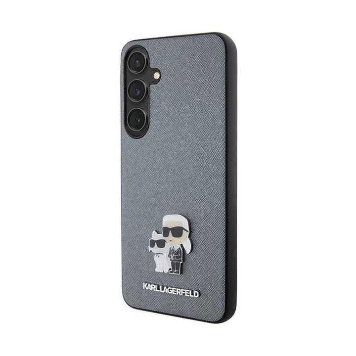 Karl Lagerfeld S24 S921 deklas pilka/pilka Saffiano Karl & Choupette Metalinis smeigtukas