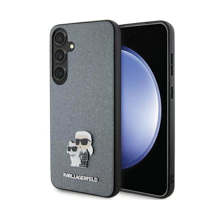 Karl Lagerfeld S24 S921 deklas pilka/pilka Saffiano Karl & Choupette Metalinis smeigtukas