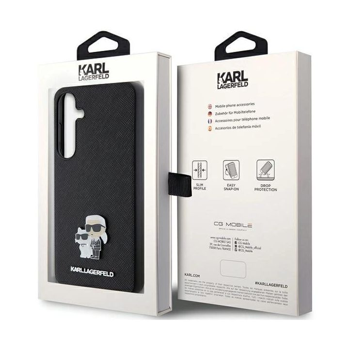 Karl Lagerfeld S24 S921 deklas juoda/juoda Saffiano Karl & Choupette Metalinis smeigtukas