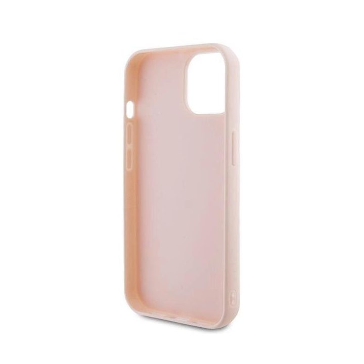 Karl Lagerfeld 3D guminis blizgantis dėklas su logotipu iPhone 15 Plus - rožinis