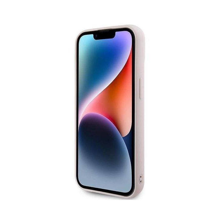 Karl Lagerfeld 3D guminis blizgantis dėklas su logotipu iPhone 15 Plus - rožinis