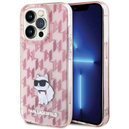 Karl Lagerfeld Monogram Choupette dėklas iPhone 15 Pro Max - rožinis