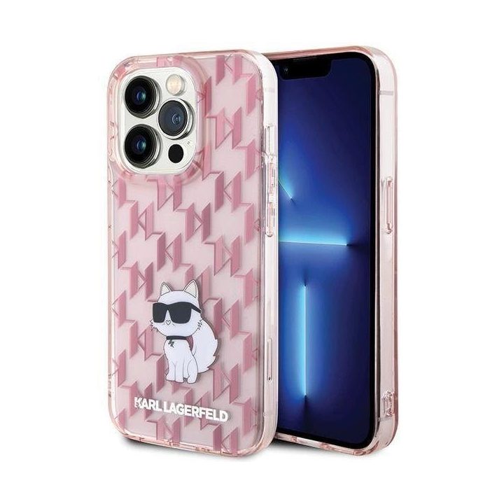 Karl Lagerfeld Monogram Choupette dėklas iPhone 15 Pro Max - rožinis