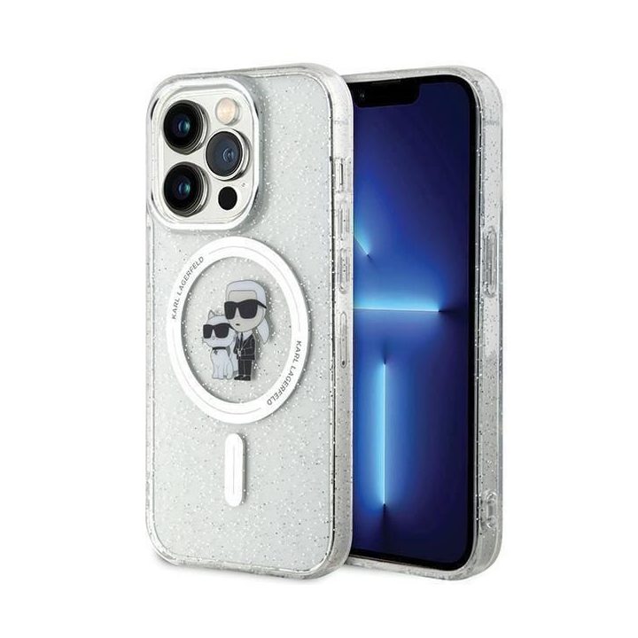 Karl Lagerfeld Karl&Choupette Glitter MagSafe dėklas iPhone 15 Pro - skaidrus