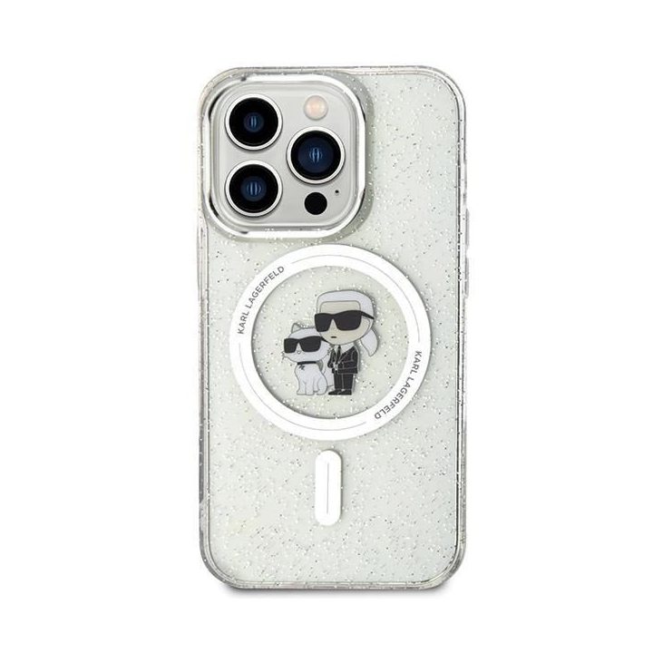 Karl Lagerfeld Karl&Choupette Glitter MagSafe dėklas iPhone 15 Pro - skaidrus