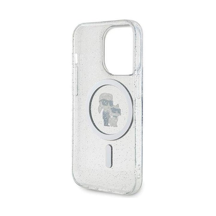 Karl Lagerfeld Karl&Choupette Glitter MagSafe dėklas iPhone 15 Pro - skaidrus