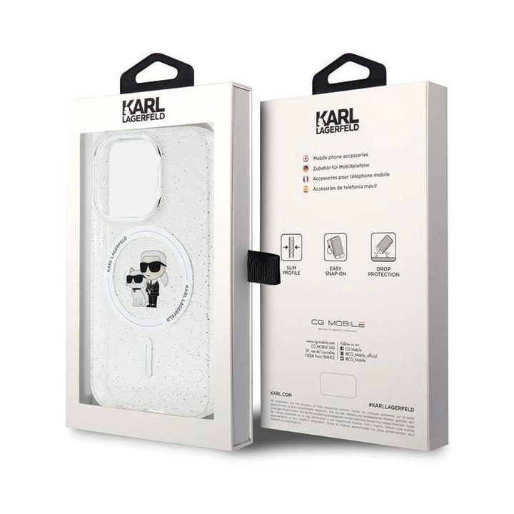 Karl Lagerfeld Karl&Choupette Glitter MagSafe dėklas iPhone 15 Pro - skaidrus
