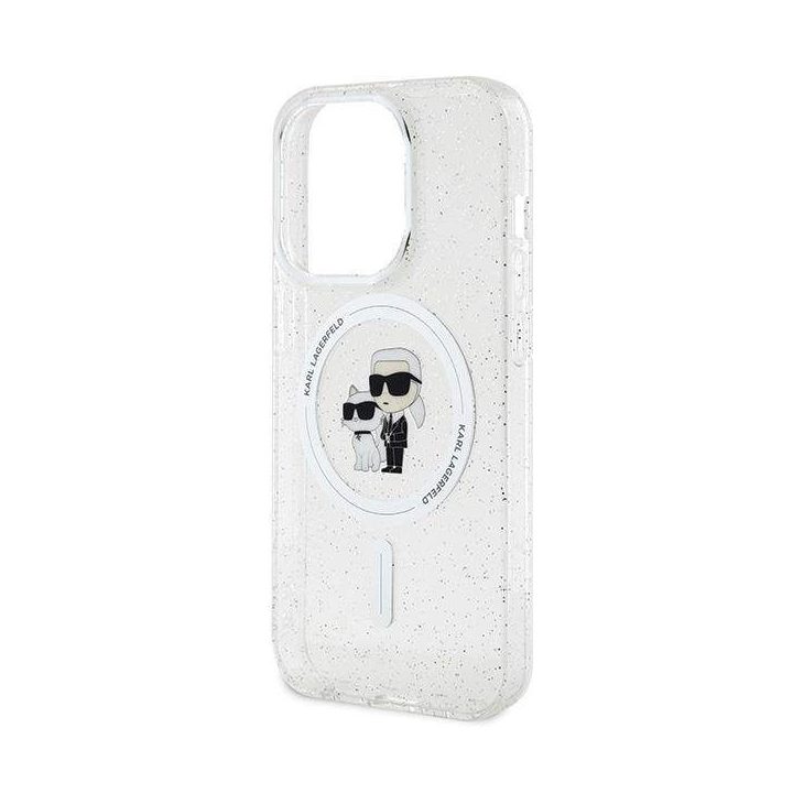 Karl Lagerfeld Karl&Choupette Glitter MagSafe dėklas iPhone 15 Pro - skaidrus