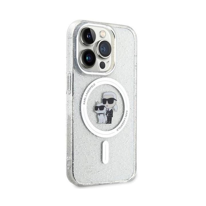 Karl Lagerfeld Karl&Choupette Glitter MagSafe dėklas iPhone 15 Pro - skaidrus