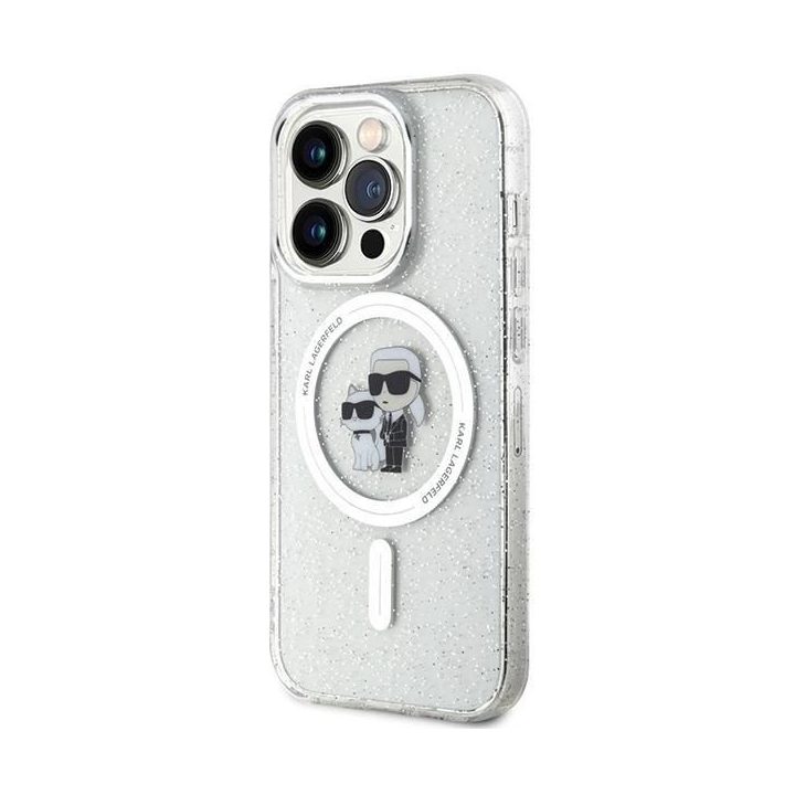 Karl Lagerfeld Karl&Choupette Glitter MagSafe dėklas iPhone 15 Pro - skaidrus