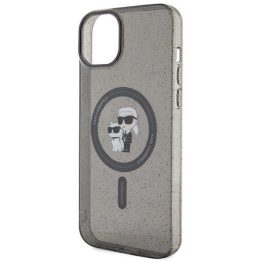 Karl Lagerfeld Karl&Choupette Glitter MagSafe dėklas iPhone 15 Plus - juodos spalvos