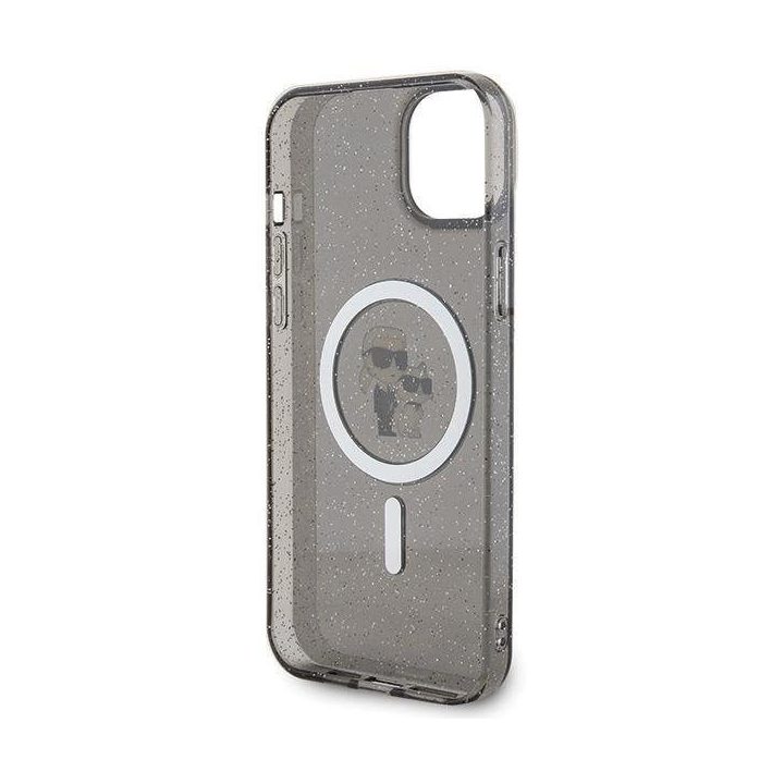 Karl Lagerfeld Karl&Choupette Glitter MagSafe dėklas iPhone 15 Plus - juodos spalvos