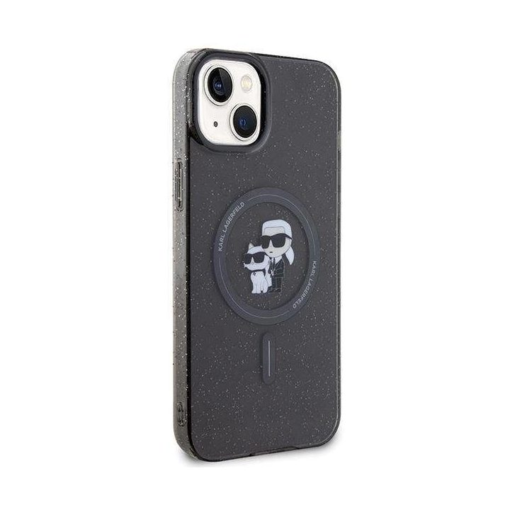 Karl Lagerfeld Karl&Choupette Glitter MagSafe dėklas iPhone 15 Plus - juodos spalvos