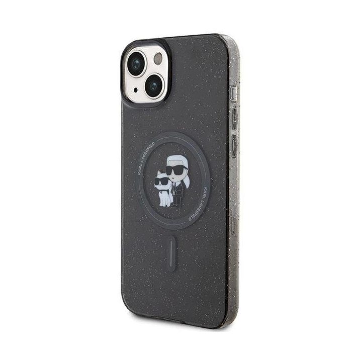 Karl Lagerfeld Karl&Choupette Glitter MagSafe dėklas iPhone 15 Plus - juodos spalvos