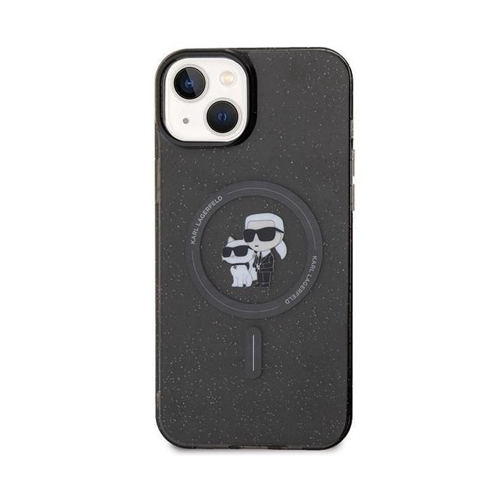Karl Lagerfeld Karl&Choupette Glitter MagSafe dėklas iPhone 15 Plus - juodos spalvos