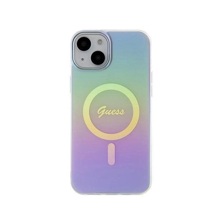 Guess iPhone 15 6,1 violetinės/violetinės spalvos deklas IML Iridescent MagSafe