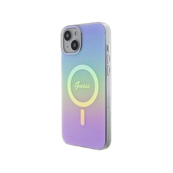Guess iPhone 15 6,1 violetinės/violetinės spalvos deklas IML Iridescent MagSafe