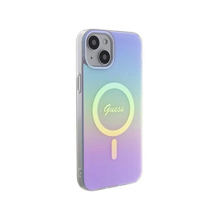 Guess iPhone 15 6,1 violetinės/violetinės spalvos deklas IML Iridescent MagSafe