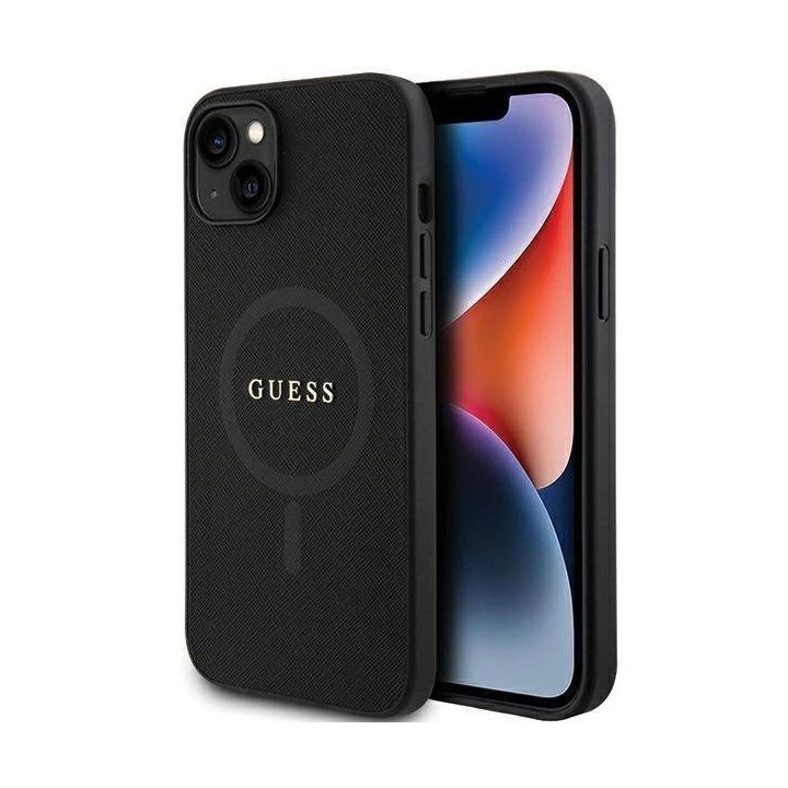 Guess iPhone 15 Plus 6,7 juodos/juodos spalvos deklas Saffiano MagSafe
