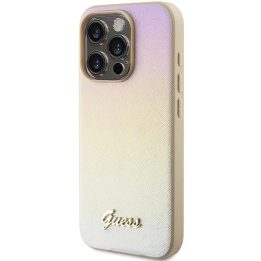 Guess iPhone 15 Pro Max 6,7 aukso/aukso spalvos deklas Saffiano Iridescent Script