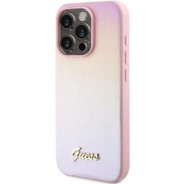 Guess iPhone 15 Pro Max 6,7 rožinės/rožinės spalvos deklas Saffiano Iridescent Script