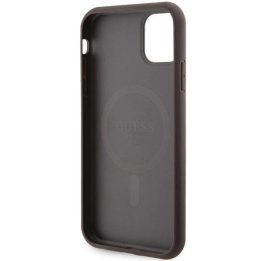 Guess iPhone 11 6.1 / Xr rudos/rudos spalvos deklas 4G Collection Leather Metal Logo MagSafe