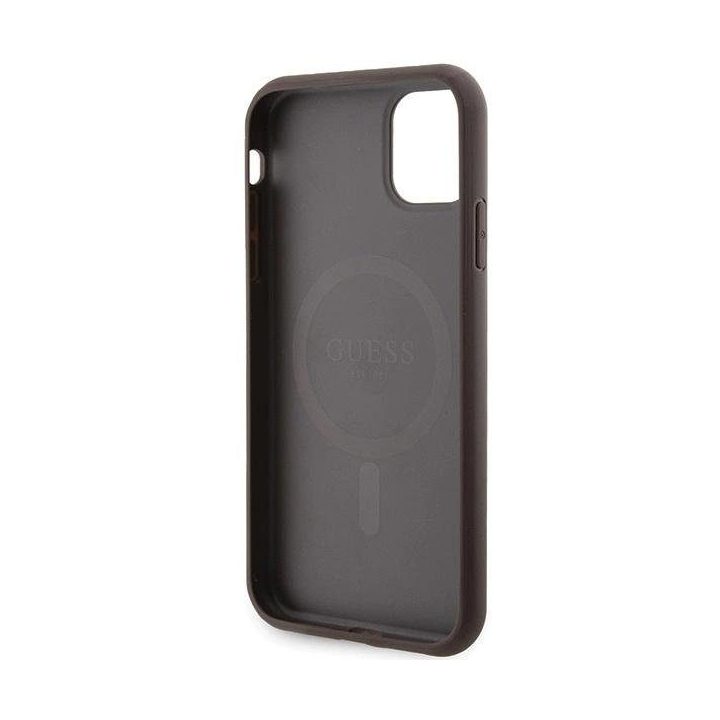 Guess iPhone 11 6.1 / Xr rudos/rudos spalvos deklas 4G Collection Leather Metal Logo MagSafe