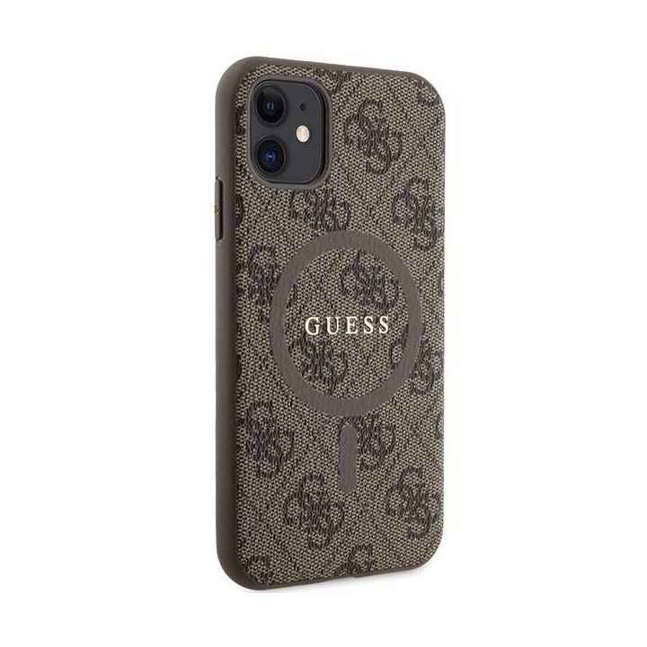 Guess iPhone 11 6.1 / Xr rudos/rudos spalvos deklas 4G Collection Leather Metal Logo MagSafe