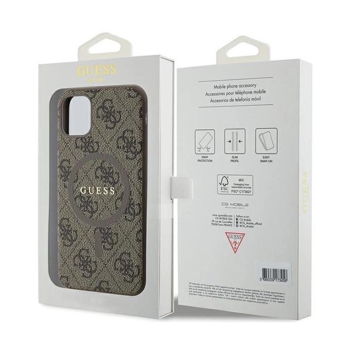 Guess iPhone 11 6.1 / Xr rudos/rudos spalvos deklas 4G Collection Leather Metal Logo MagSafe