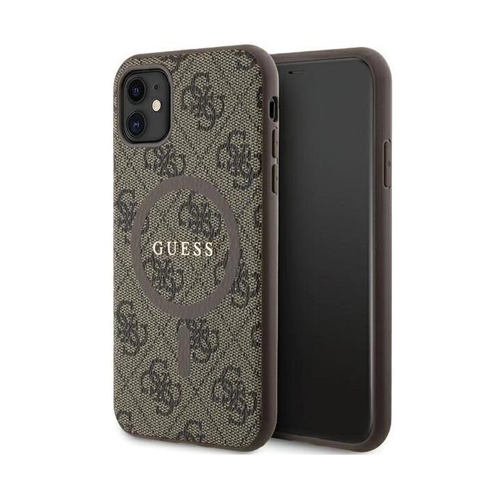 Guess iPhone 11 6.1 / Xr rudos/rudos spalvos deklas 4G Collection Leather Metal Logo MagSafe