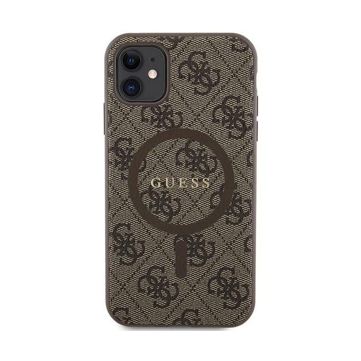 Guess iPhone 11 6.1 / Xr rudos/rudos spalvos deklas 4G Collection Leather Metal Logo MagSafe