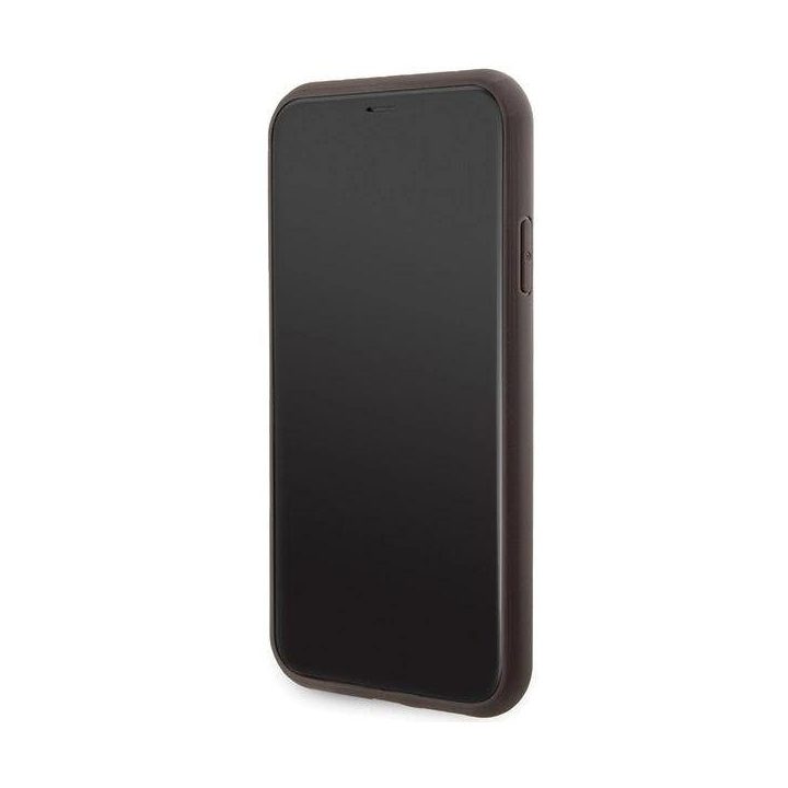 Guess iPhone 11 6.1 / Xr rudos/rudos spalvos deklas 4G Collection Leather Metal Logo MagSafe
