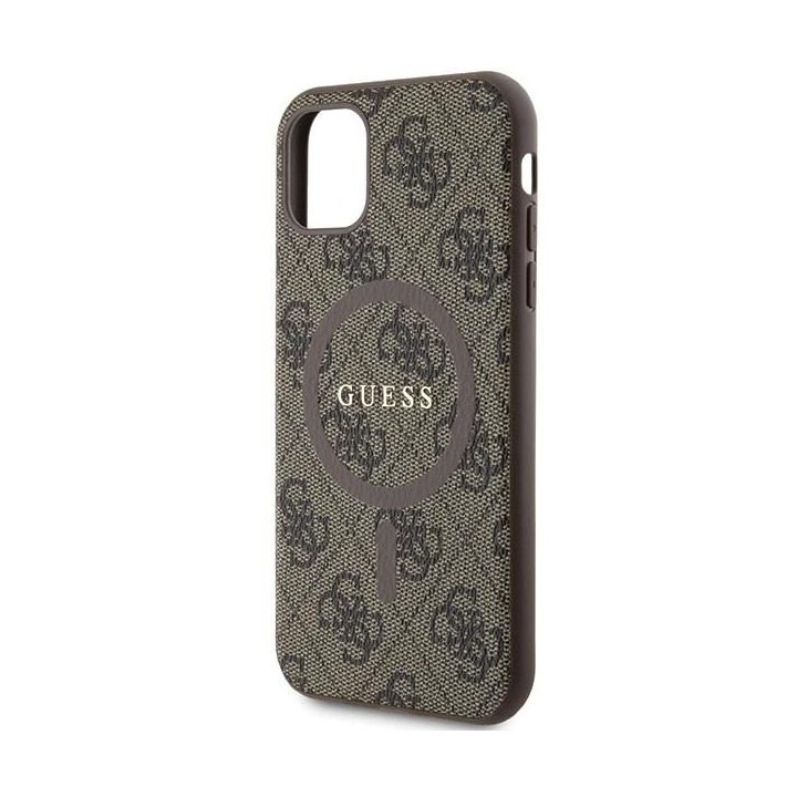 Guess iPhone 11 6.1 / Xr rudos/rudos spalvos deklas 4G Collection Leather Metal Logo MagSafe