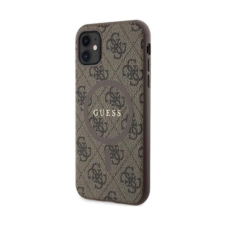 Guess iPhone 11 6.1 / Xr rudos/rudos spalvos deklas 4G Collection Leather Metal Logo MagSafe
