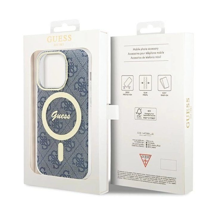 Guess IML 4G MagSafe dėklas iPhone 15 Pro - mėlynas