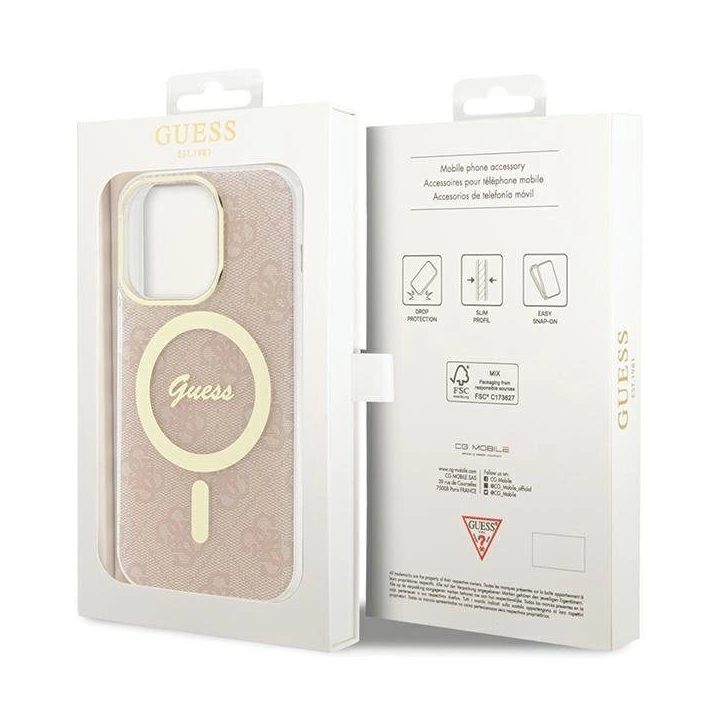 Guess IML 4G MagSafe dėklas iPhone 15 Pro - rožinis