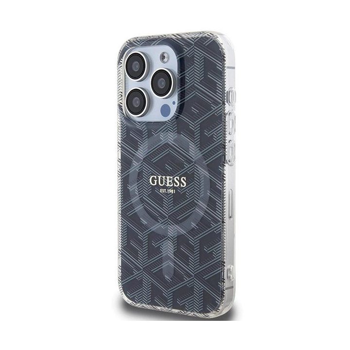 Guess IML GCube MagSafe dėklas iPhone 15 Pro - juodas