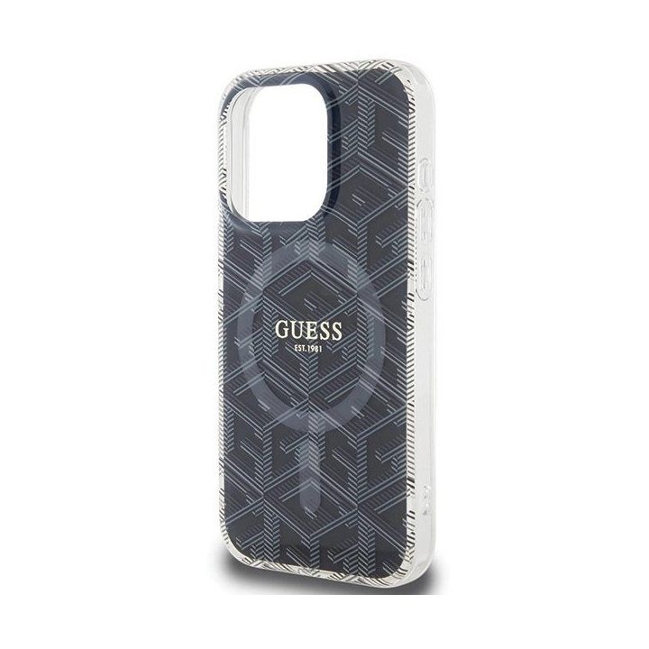 Guess IML GCube MagSafe dėklas iPhone 15 Pro - juodas