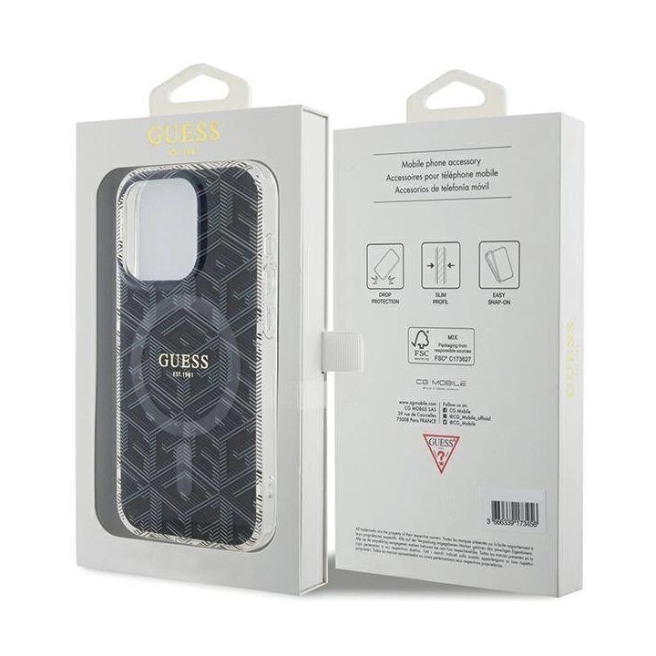 Guess IML GCube MagSafe dėklas iPhone 15 Pro - juodas