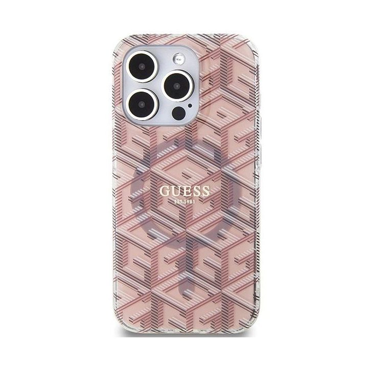 Guess IML GCube MagSafe dėklas iPhone 15 Pro - rožinis