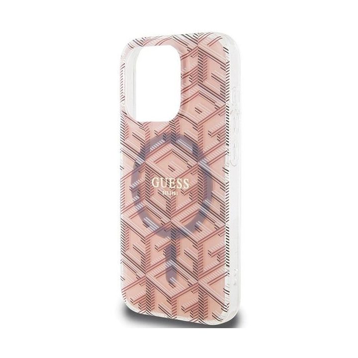 Guess IML GCube MagSafe dėklas iPhone 15 Pro - rožinis
