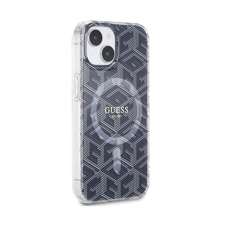 Guess IML GCube MagSafe dėklas iPhone 15 Plus / 14 Plus - juodas