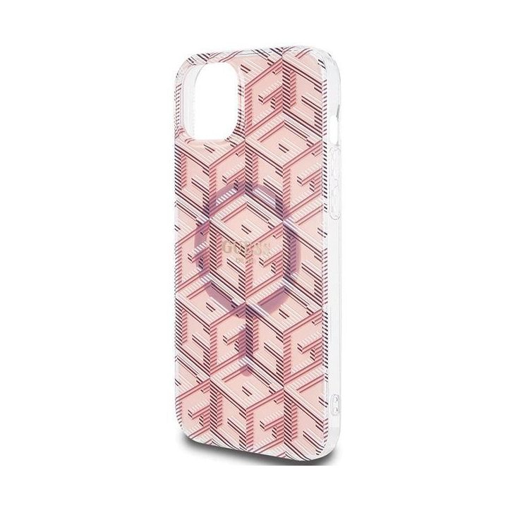 Guess IML GCube MagSafe dėklas iPhone 15 Plus / 14 Plus - rožinis