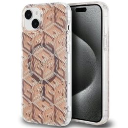 Guess IML GCube MagSafe dėklas iPhone 15 Plus / 14 Plus - rudas