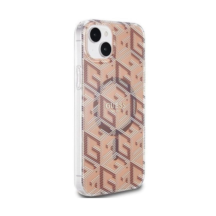 Guess IML GCube MagSafe dėklas iPhone 15 Plus / 14 Plus - rudas