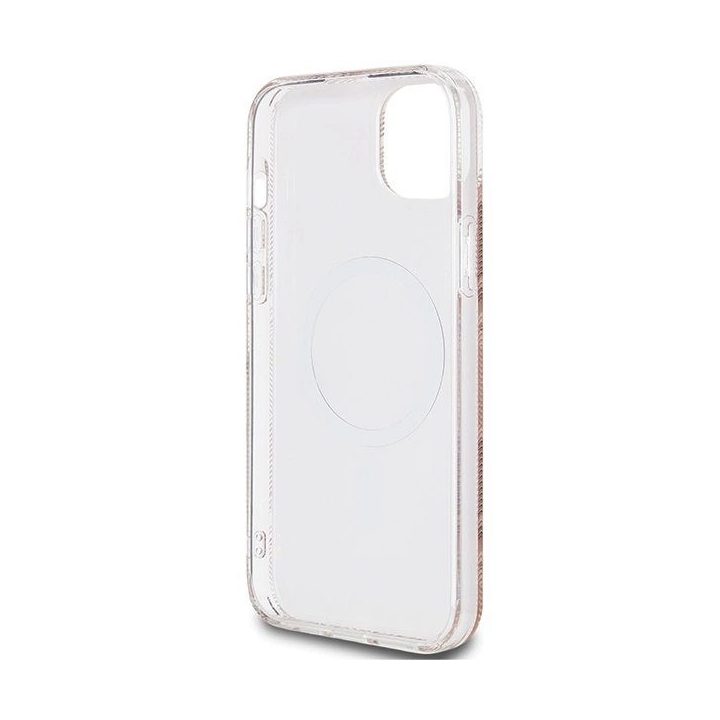 Guess IML GCube MagSafe dėklas iPhone 15 Plus / 14 Plus - rudas