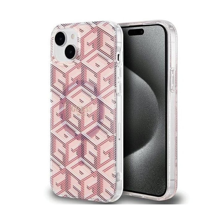 Guess IML GCube MagSafe dėklas iPhone 15 / 14 / 13 - rožinis