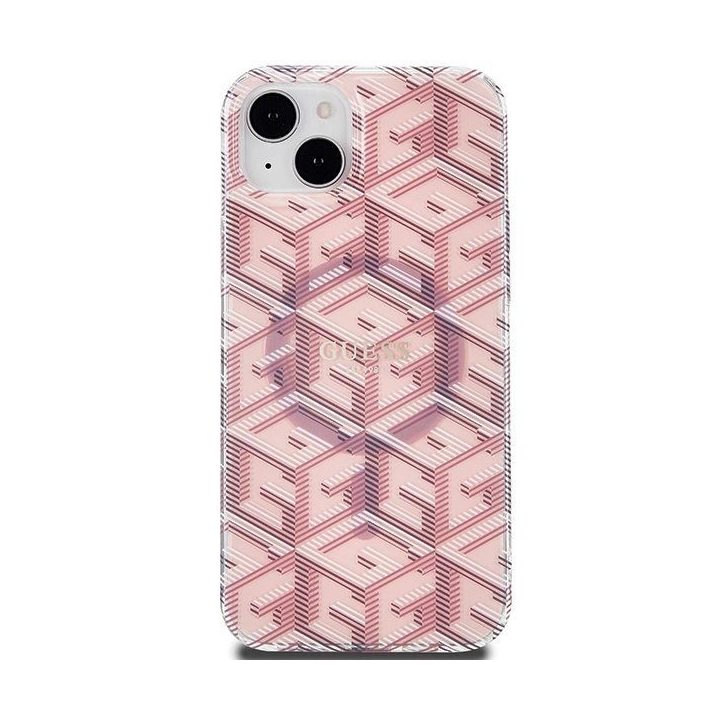 Guess IML GCube MagSafe dėklas iPhone 15 / 14 / 13 - rožinis