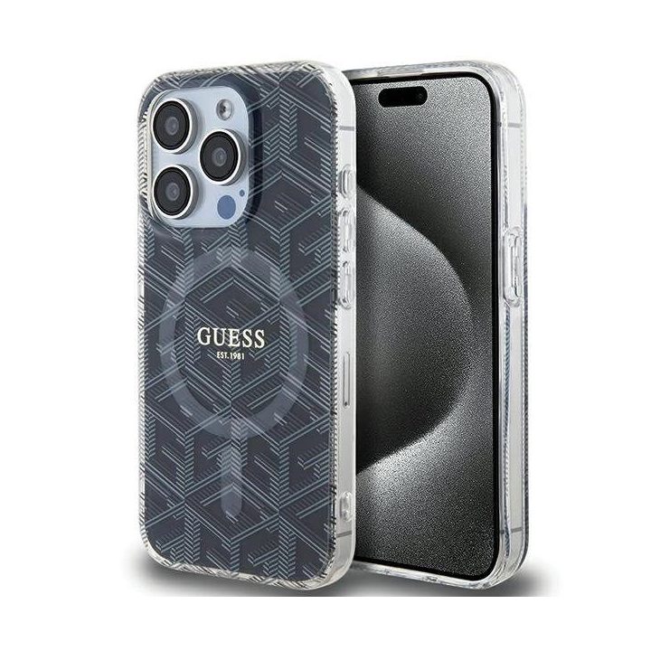 Guess IML GCube MagSafe dėklas iPhone 15 Pro Max - juodas